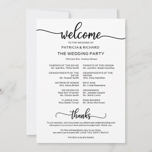 Mariage Icon Icon Chic Script Wedding Programme (Dos)