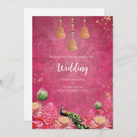 Mariage indien de faire-part de mariage Peacock nu (Devant / Derrière)