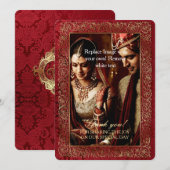 Mariage indien rouge - Carte de remerciements (Devant / Derrière)
