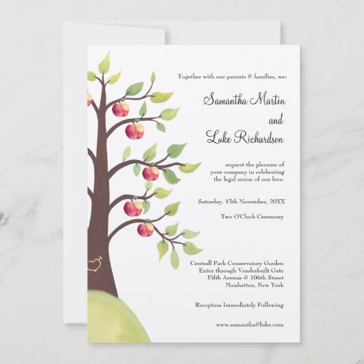 Mariage Invitation de sculpture d'arbre de pomme M (Dos)