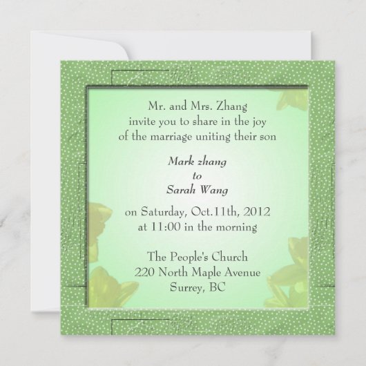 mariage, invitation des parents du marié (Devant)