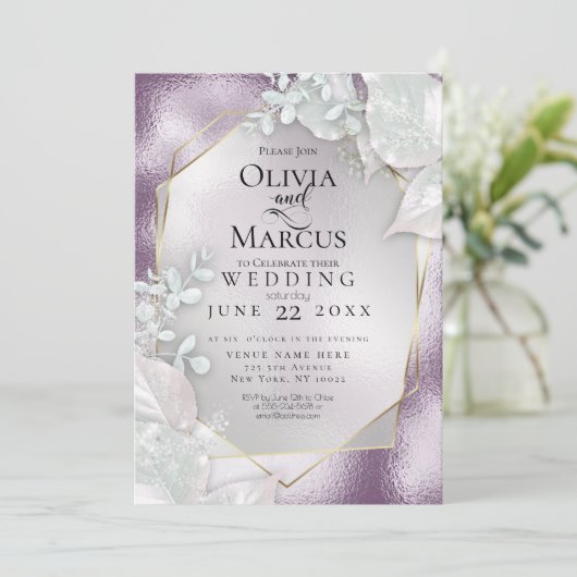 MARIAGE | Invitation Eggplant Pearl Shimmer (Debout devant)