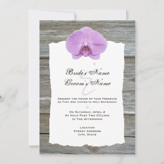 Mariage Invitation Orchidée violette et bois d'orc (Devant)