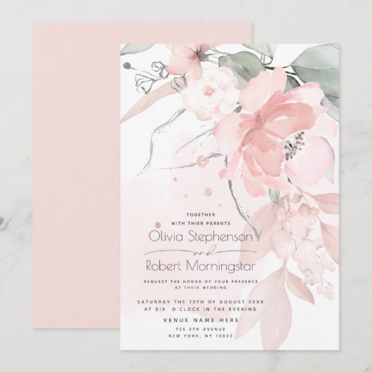 Mariage | Invitation Rose sauvage de bois rose pâl (Devant / Derrière)