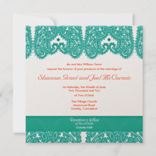 Mariage Invitation Turquoise et corail