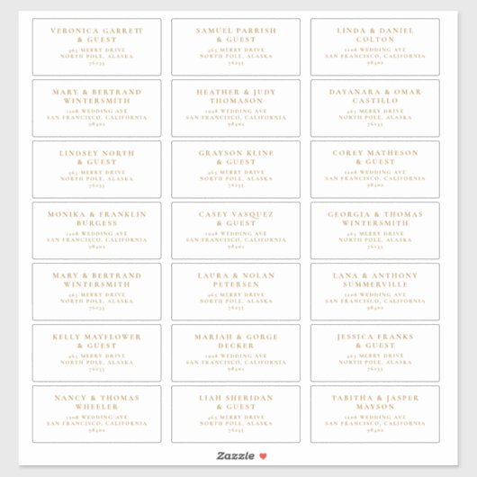 Mariage invité Étiquettes préadressés Boho Gold J1 (Feuille)