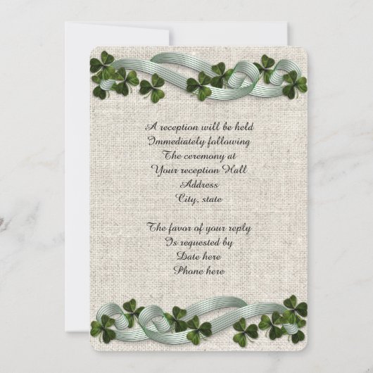 Mariage irlandais Invitations lin élégant (Dos)