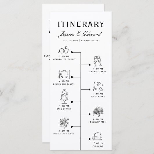 Mariage Itinéraire Programme de fête Noir Blanc Ch (Devant / Derrière)