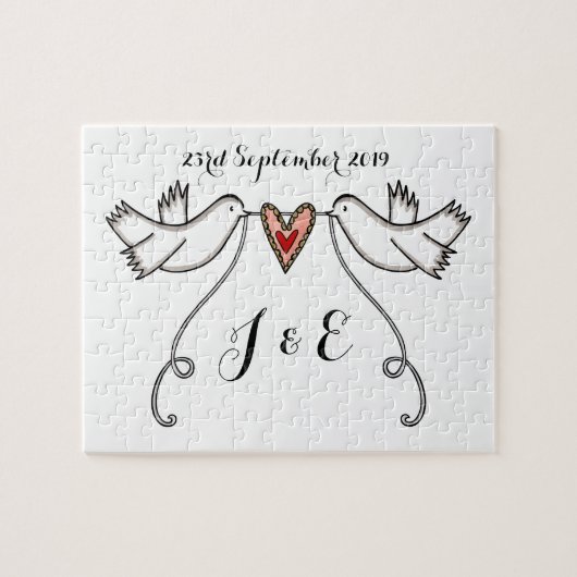 Mariage Jigsaw Puzzle Doves blanches personnalisée (Horizontal)