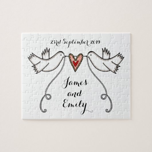 Mariage Jigsaw Puzzle Doves blanches personnalisée (Horizontal)
