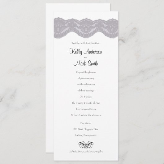 Mariage Lace gris et noir invitation (Devant / Derrière)