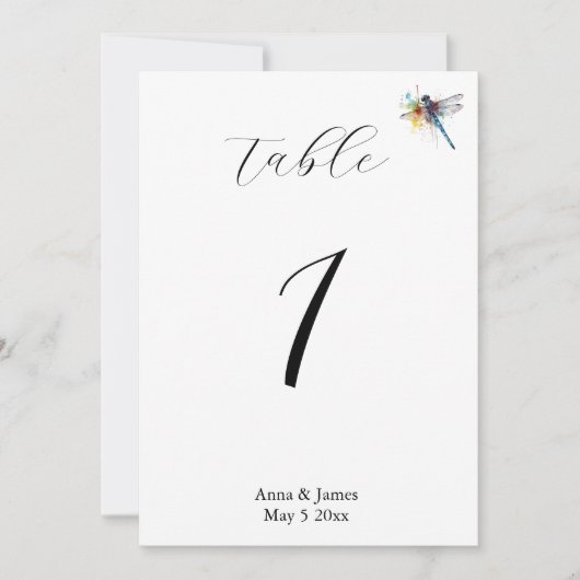 Mariage Libellule, numéro de table personnalisé (Devant)