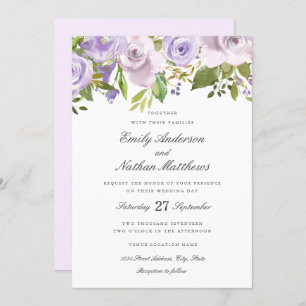 Mariage Lilac Purple Aquarelle Florale Invitation