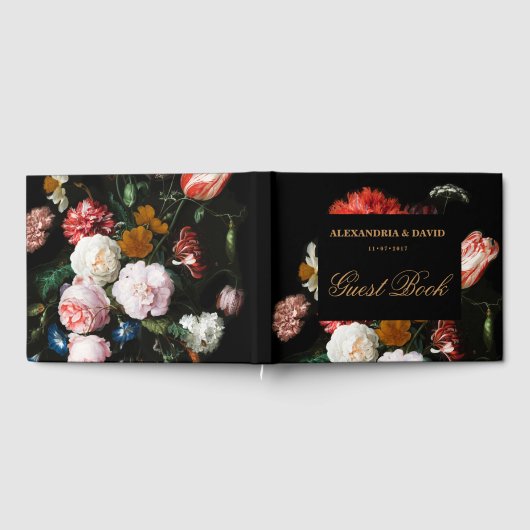 Mariage Livre d'hôtes Dark Black Red Floral (Complet)