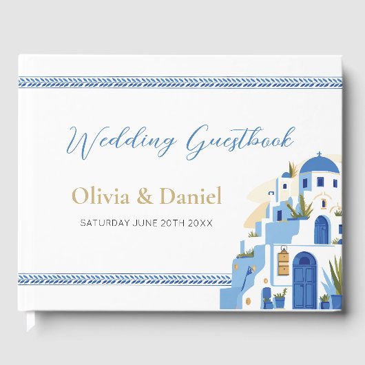 Mariage Livre d'hôtes Santorin Grèce Bleu (Recto)