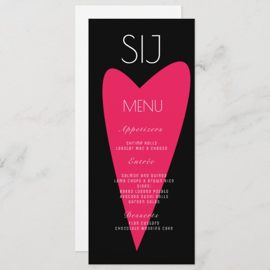Mariage Logo Bold Heart Black White Dinner Menu (Devant / Derrière)