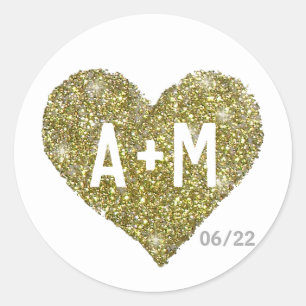 mariage LOVE autocollant rond avec coeur or