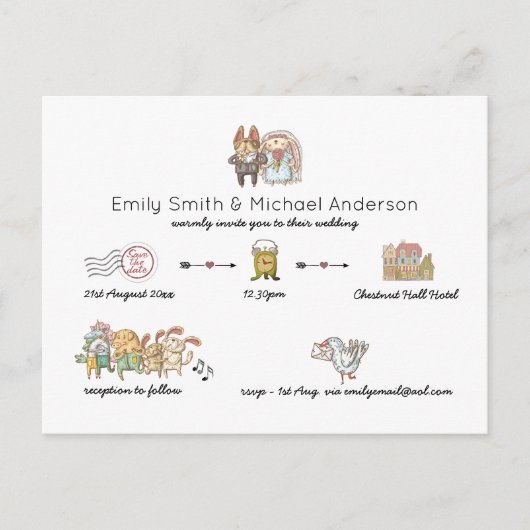 Mariage lunatique Timeline Doodle Art Invitations (Devant)