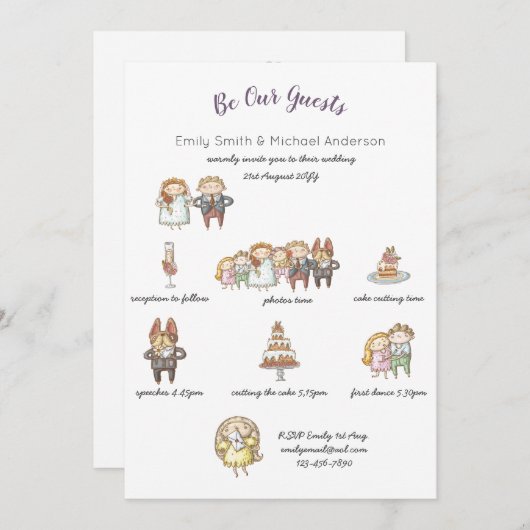 Mariage lunatique Timeline Doodle Art Invitations (Devant / Derrière)