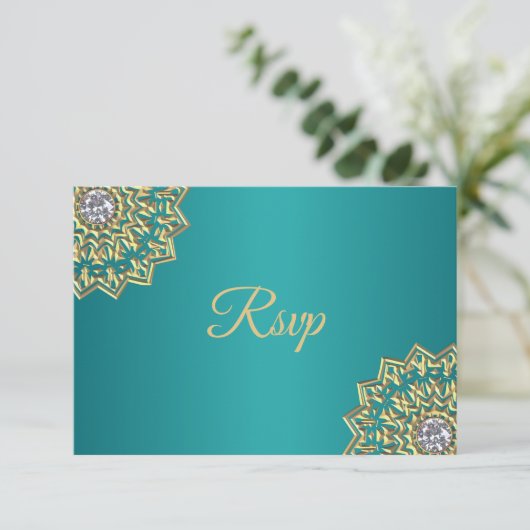 Mariage Mandala RSVP Turquoise d'or personnalisé (Debout devant)