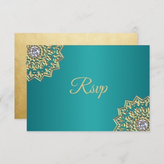Mariage Mandala RSVP Turquoise d'or personnalisé (Devant / Derrière)