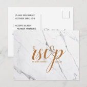 Mariage Marbre blanc Or Script Carte Postale Rsvp (Devant / Derrière)