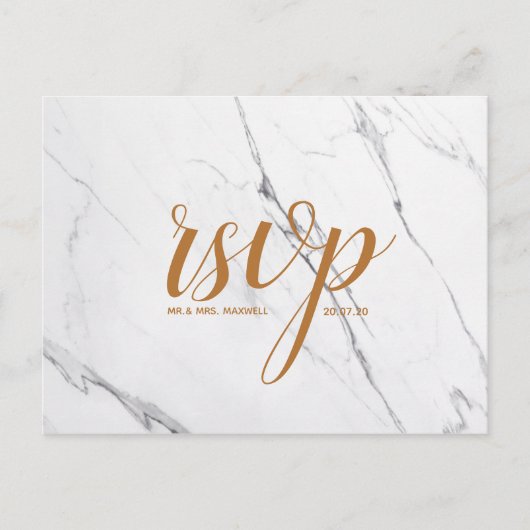 Mariage Marbre blanc Or Script Carte Postale Rsvp (Devant)