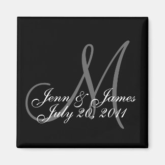 Mariage marié Groom Date Monogramme Black Magnet