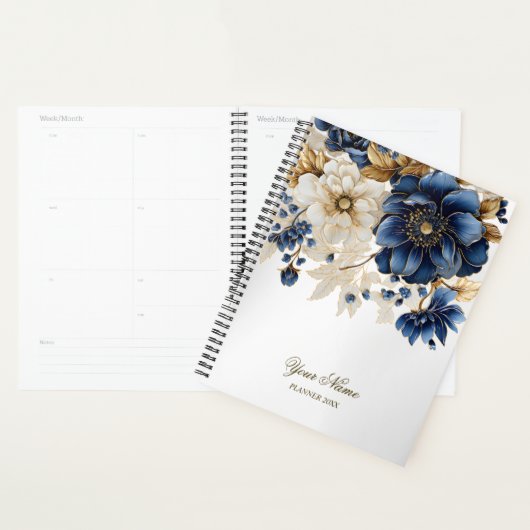 Mariage Marine Bleu Blanc Or Floral Argent (Devant avec enveloppe)