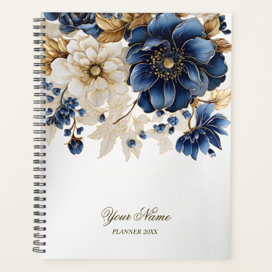Mariage Marine Bleu Blanc Or Floral Argent (Devant)