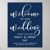 Mariage marine Bleu Script nautique Affiche de bie (Devant)