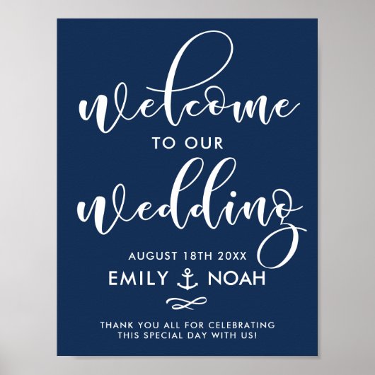 Mariage marine Bleu Script nautique Affiche de bie (Devant)