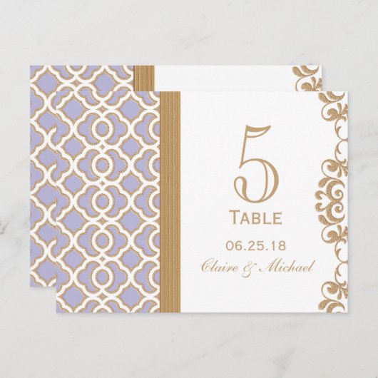 Mariage marocain violet clair Numéro de table (Devant / Derrière)