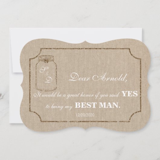 Mariage Mason Jar Linen Canvas BEST MAN Invitation (Dos)