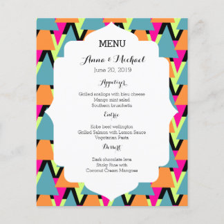 Mariage Menu 80's Style Motif géométrique
