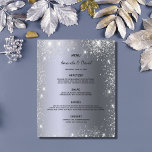 Mariage Menu argent parties scintillant métallique<br><div class="desc">Une carte élégante et séduisante pour les mariages. Personnalisez et ajoutez vos noms,  votre date et le menu mariage. Faux argent à l'arrière - plan métallique,  décoré de la poussière de parties scintillant faux.</div>