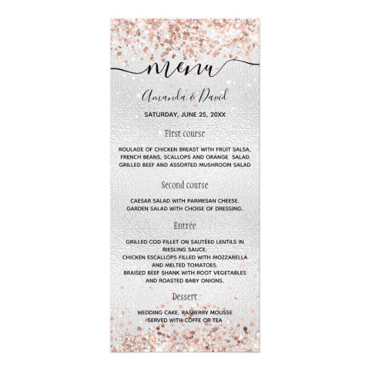 Mariage Menu argent rose or (Devant)