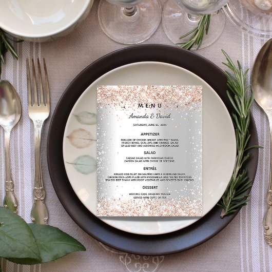 Mariage Menu argent rose or scintillants