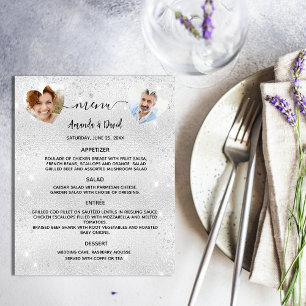 Mariage Menu argent scintille coeur photo