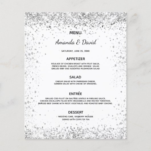 Mariage Menu blanc parties scintillant argent bril (Devant)