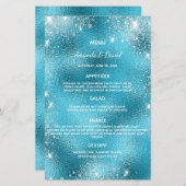 Mariage Menu bleu parties scintillant métallique é (Devant / Derrière)
