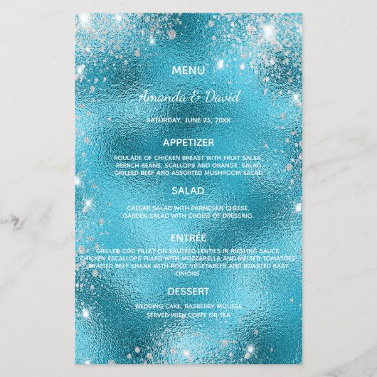 Mariage Menu bleu parties scintillant métallique é (Devant)