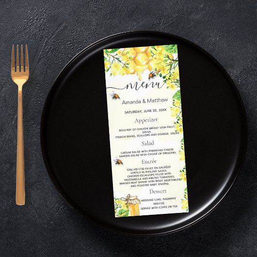 Mariage Menu bumble abeilles fleur de nid d'abeill