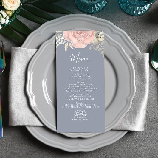 Mariage Menu Calligraphie Script Pink Floral