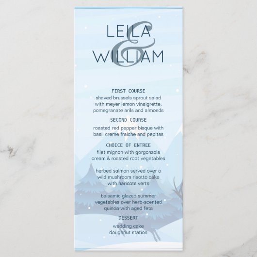 Mariage Menu Card hiver magique bleu (Devant)