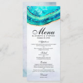 Mariage Menu Chic Aquarelle Turquoise Gold Agate G (Devant / Derrière)