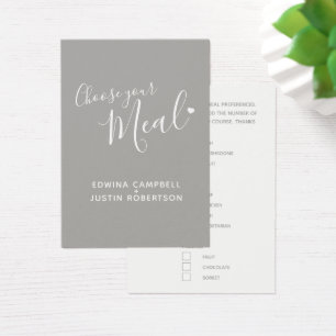 Mariage menu choix script texte gris petites carte