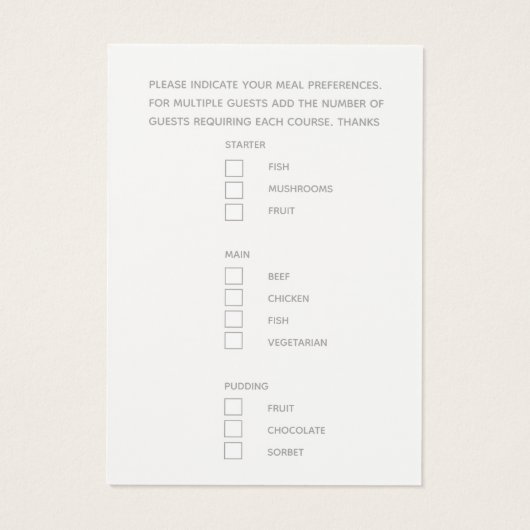 Mariage menu choix script texte gris petites carte (Dos)