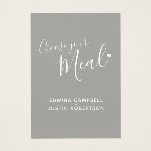 Mariage menu choix script texte gris petites carte (Devant)