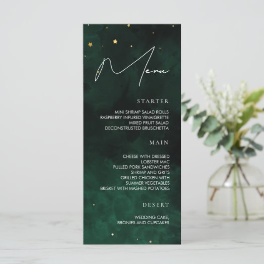 Mariage Menu Dark Green Magic Gold (Debout devant)